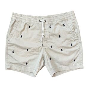 Polo Ralph Lauren Beige Drawstring Waist Casual Navy Embroidered Pony Print XL